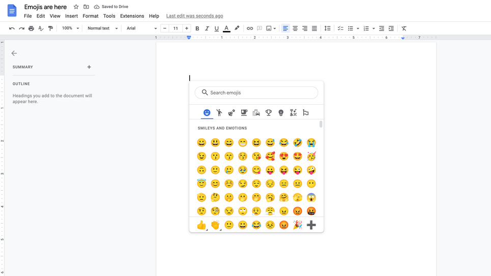 В Google Docs теперь есть ярлык Emoji